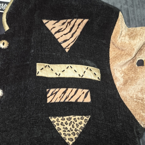 Yak Magic Cardigan Jacket Size Medium Button Up Black Brown Animal Print Beaded - Picture 7 of 13